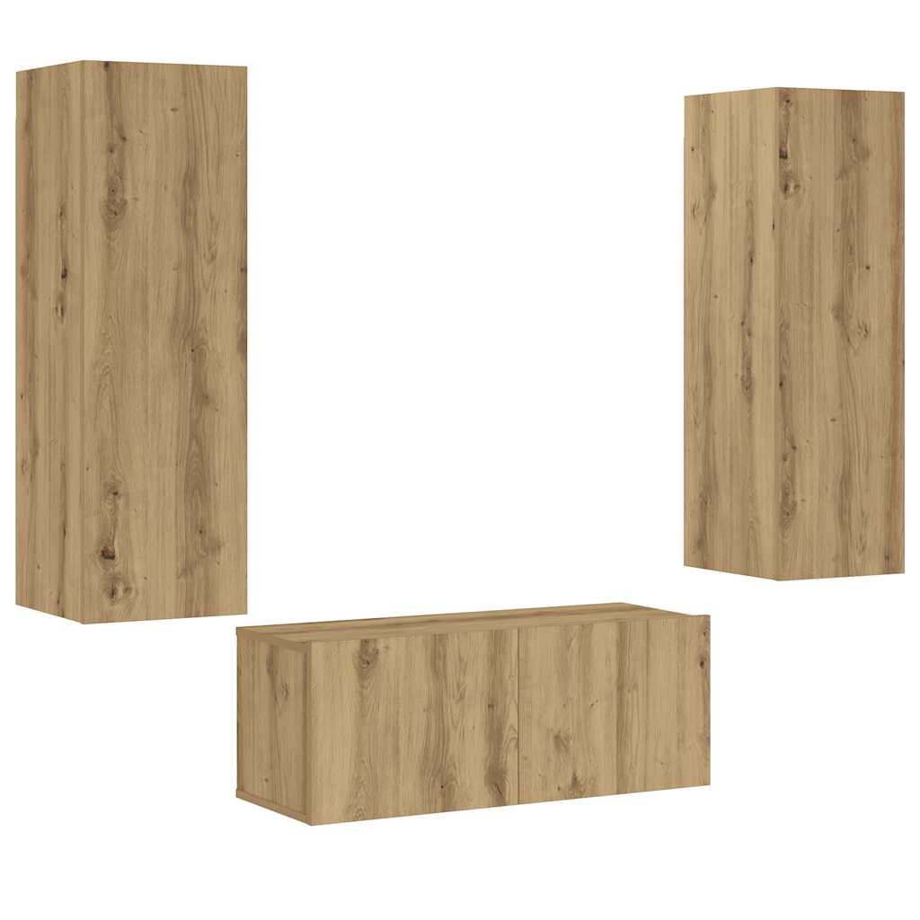 Tv-wandkasten 3 st bewerkt hout artisanaal eikenkleurig is nu te koop bij PeponiXL, paradijselijk wonen!