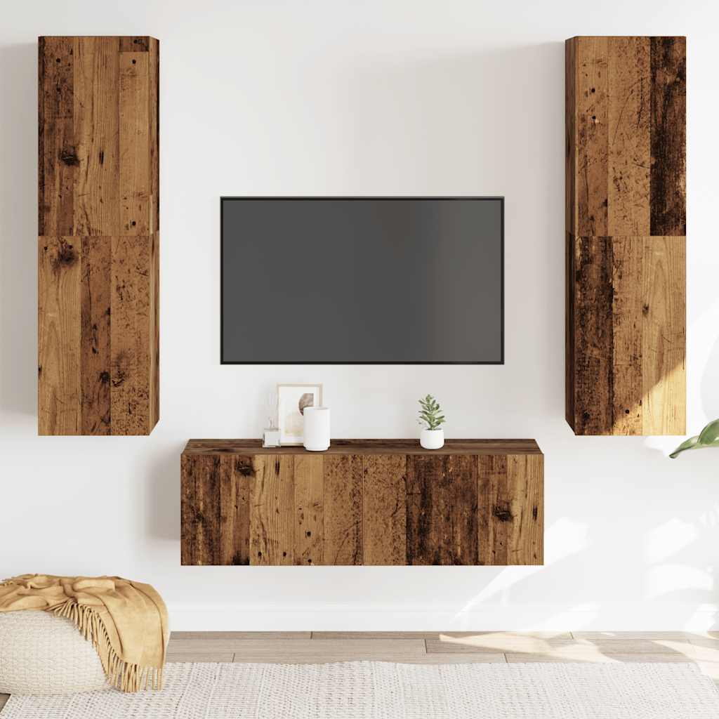 Tv-wandkasten 3 st bewerkt hout oud houtkleurig is nu te koop bij PeponiXL, paradijselijk wonen!