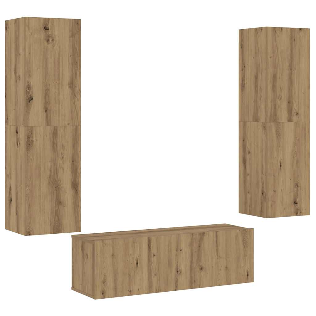Tv-wandkasten 3 st bewerkt hout artisanaal eikenkleurig is nu te koop bij PeponiXL, paradijselijk wonen!