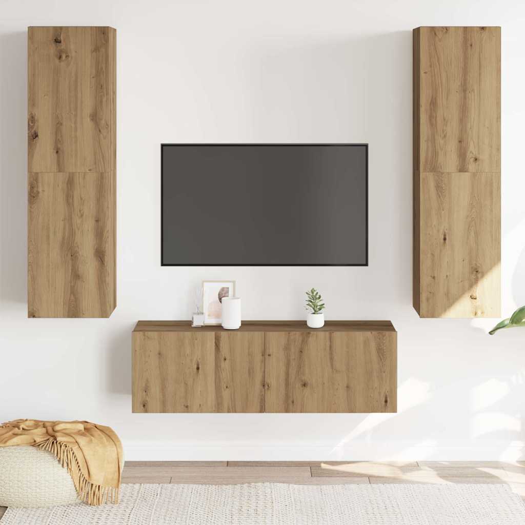 Tv-wandkasten 3 st bewerkt hout artisanaal eikenkleurig is nu te koop bij PeponiXL, paradijselijk wonen!