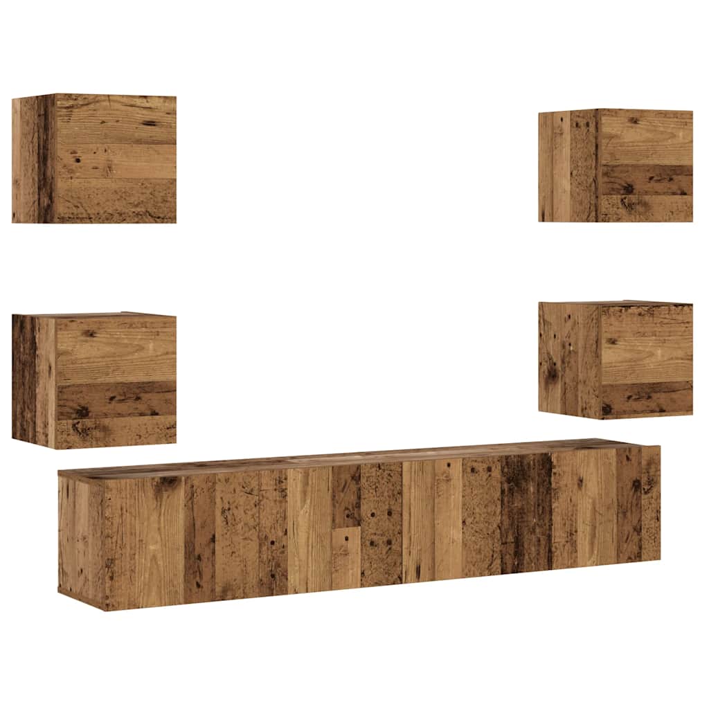 Tv-wandkasten 6 st bewerkt hout oud houtkleurig is nu te koop bij PeponiXL, paradijselijk wonen!