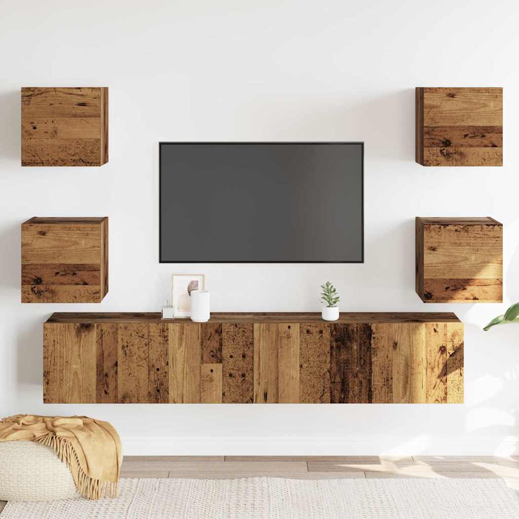 Tv-wandkasten 6 st bewerkt hout oud houtkleurig is nu te koop bij PeponiXL, paradijselijk wonen!