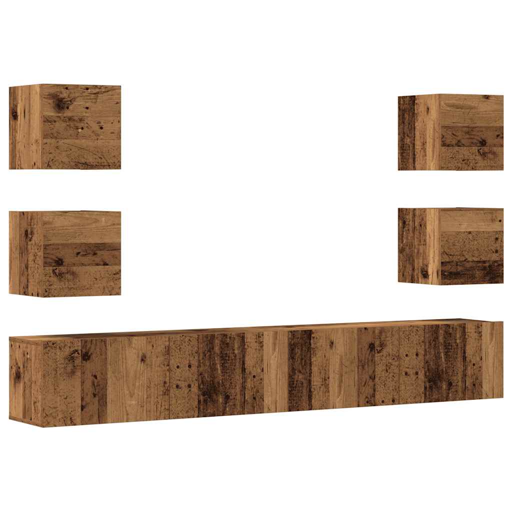 Tv-wandkasten 6 st bewerkt hout oud houtkleurig is nu te koop bij PeponiXL, paradijselijk wonen!
