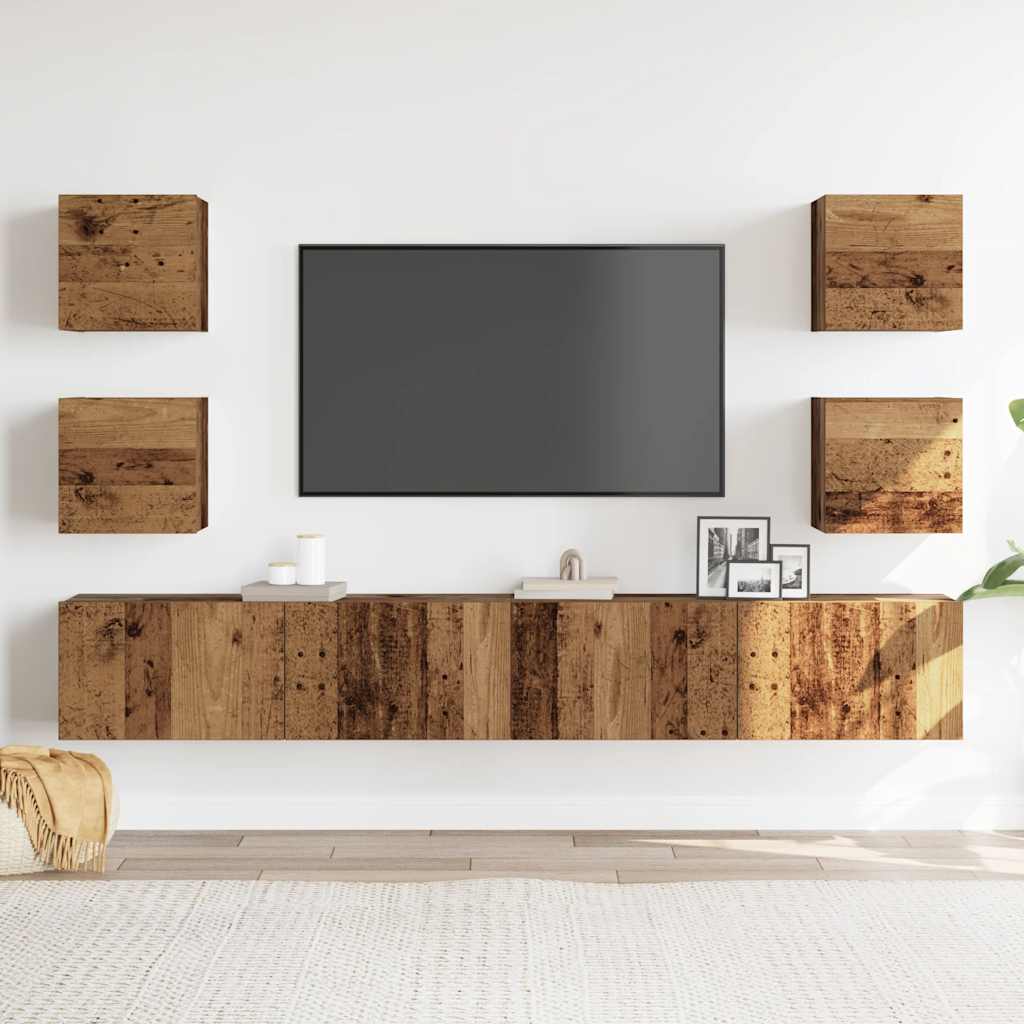 Tv-wandkasten 6 st bewerkt hout oud houtkleurig is nu te koop bij PeponiXL, paradijselijk wonen!