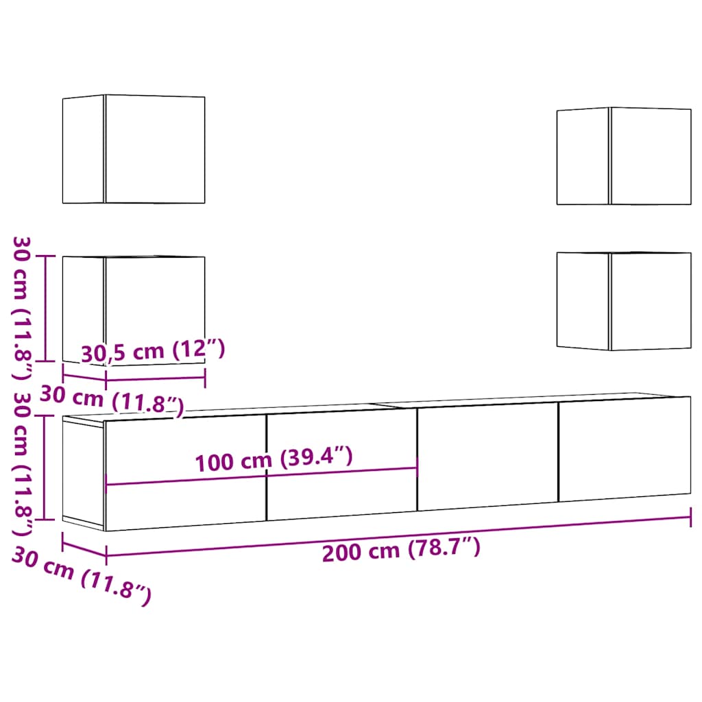 Tv-wandkasten 6 st bewerkt hout oud houtkleurig is nu te koop bij PeponiXL, paradijselijk wonen!