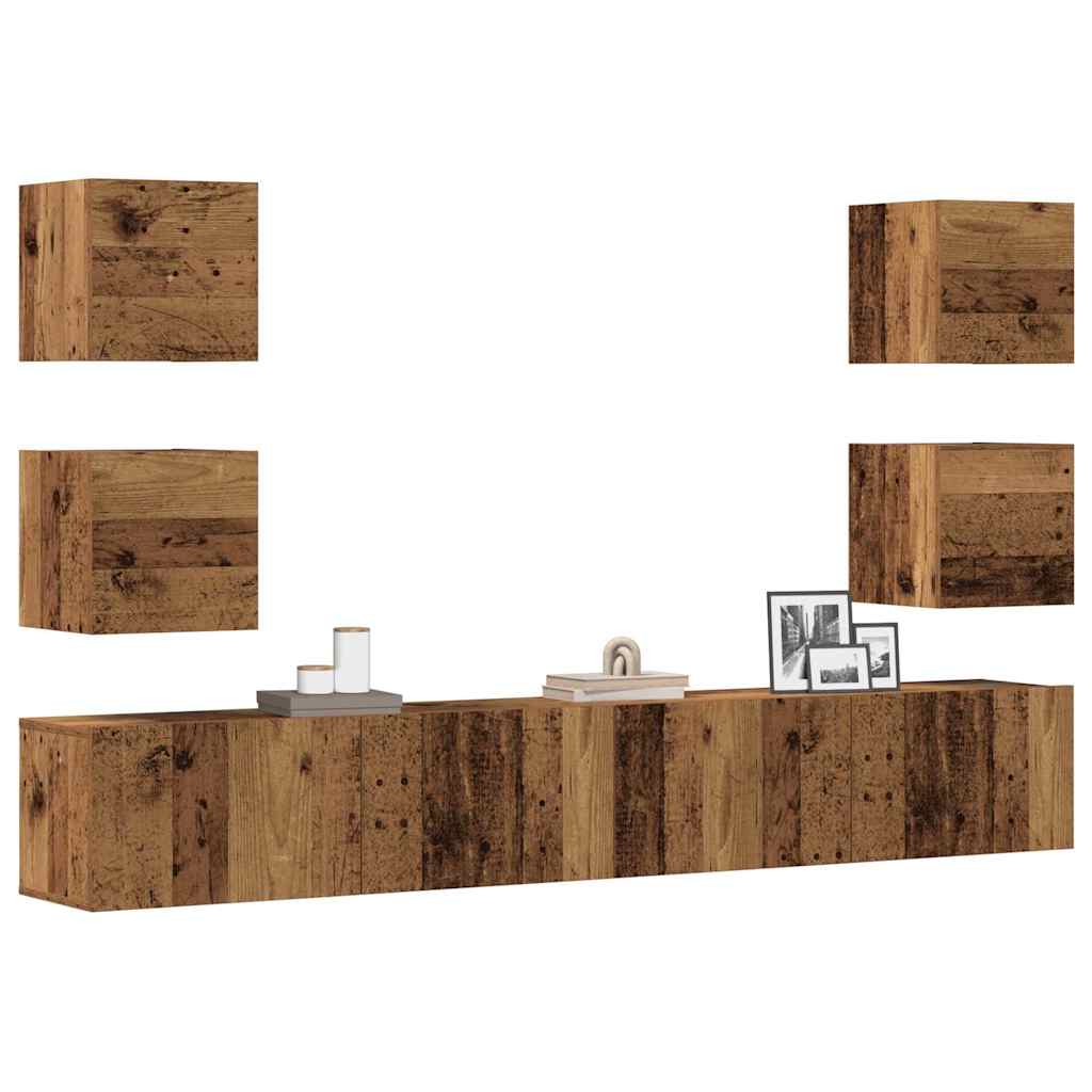 Tv-wandkasten 6 st bewerkt hout oud houtkleurig is nu te koop bij PeponiXL, paradijselijk wonen!