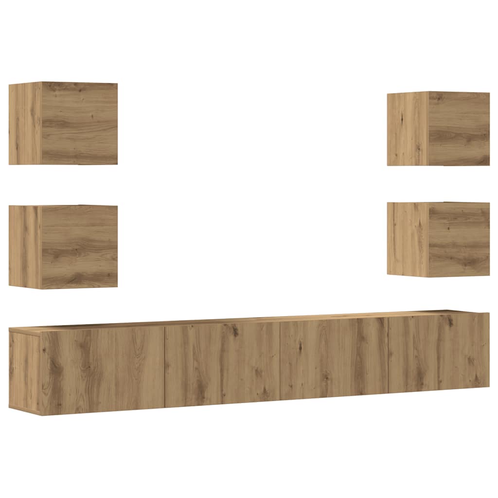 Tv-wandkasten 6 st bewerkt hout artisanaal eikenkleurig is nu te koop bij PeponiXL, paradijselijk wonen!