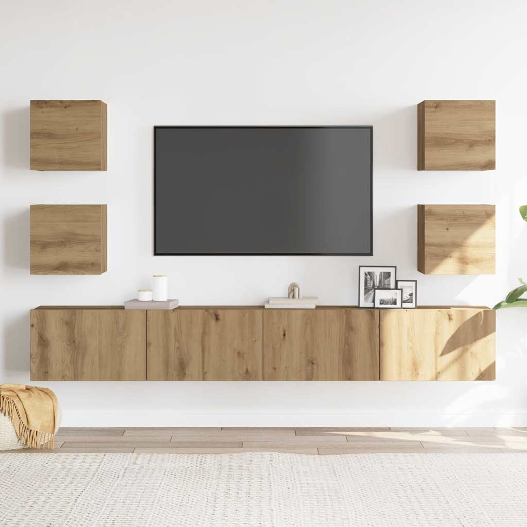 Tv-wandkasten 6 st bewerkt hout artisanaal eikenkleurig is nu te koop bij PeponiXL, paradijselijk wonen!
