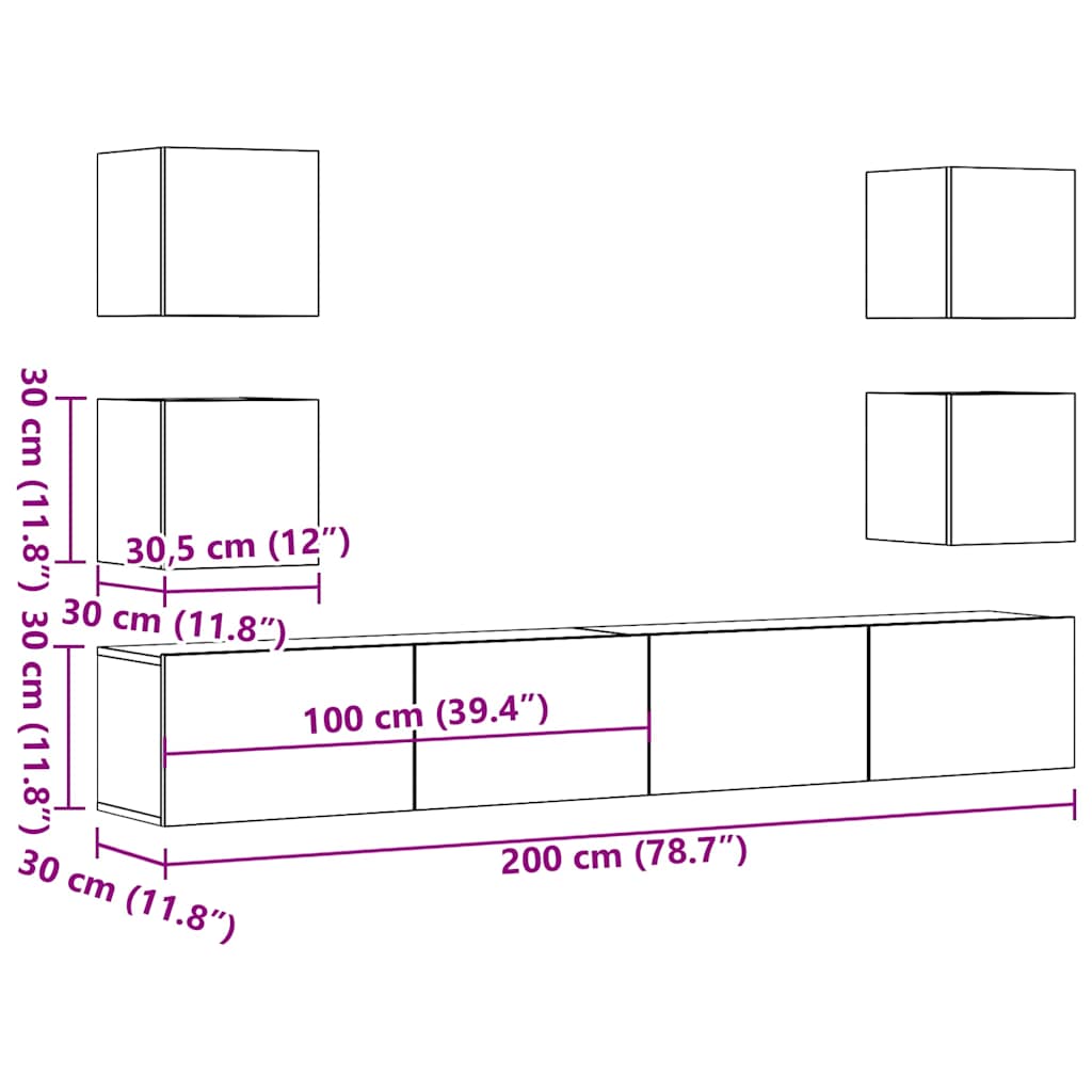 Tv-wandkasten 6 st bewerkt hout artisanaal eikenkleurig is nu te koop bij PeponiXL, paradijselijk wonen!