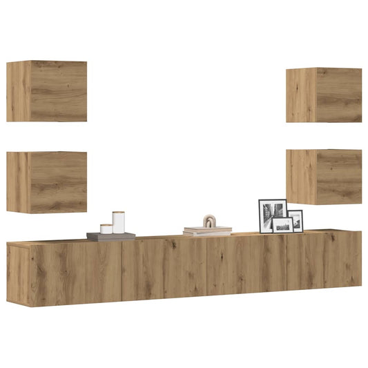 Tv-wandkasten 6 st bewerkt hout artisanaal eikenkleurig is nu te koop bij PeponiXL, paradijselijk wonen!