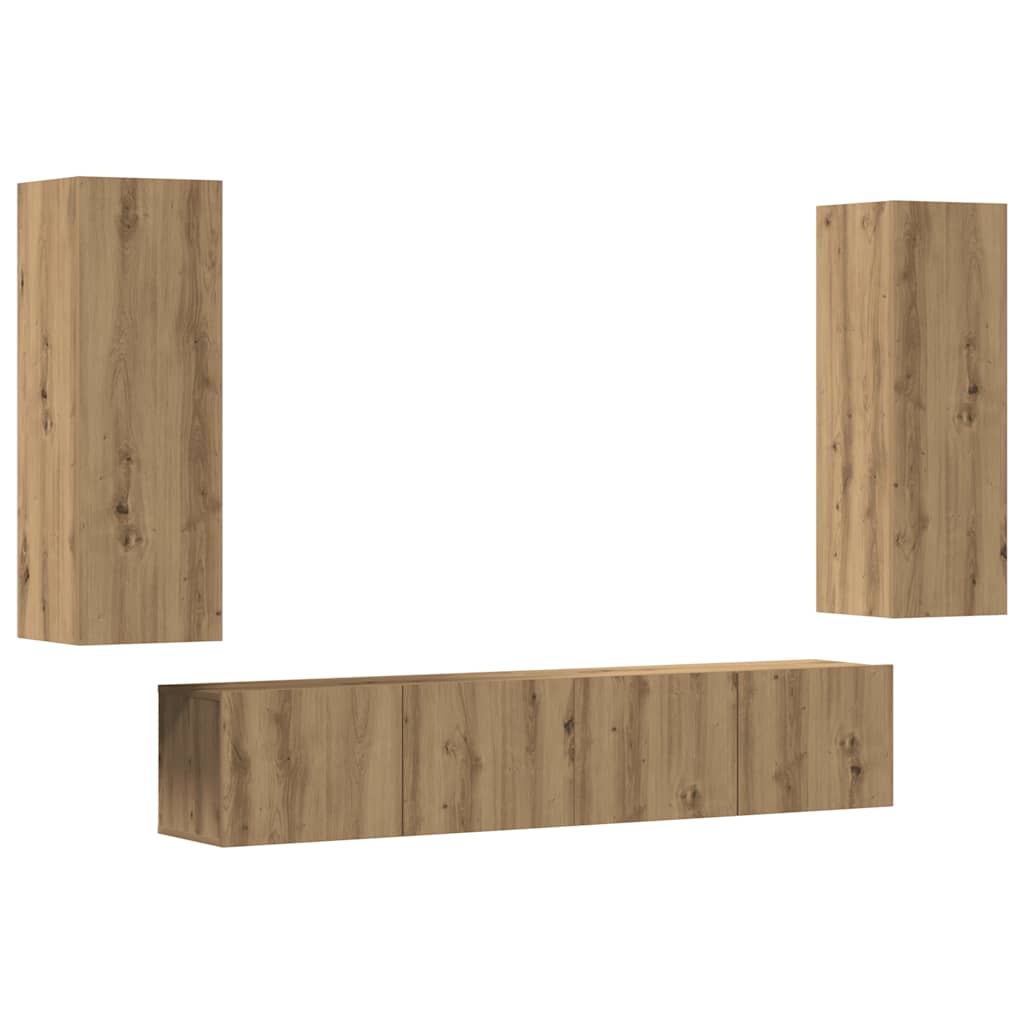Tv-wandkasten 4 st bewerkt hout artisanaal eikenkleurig is nu te koop bij PeponiXL, paradijselijk wonen!