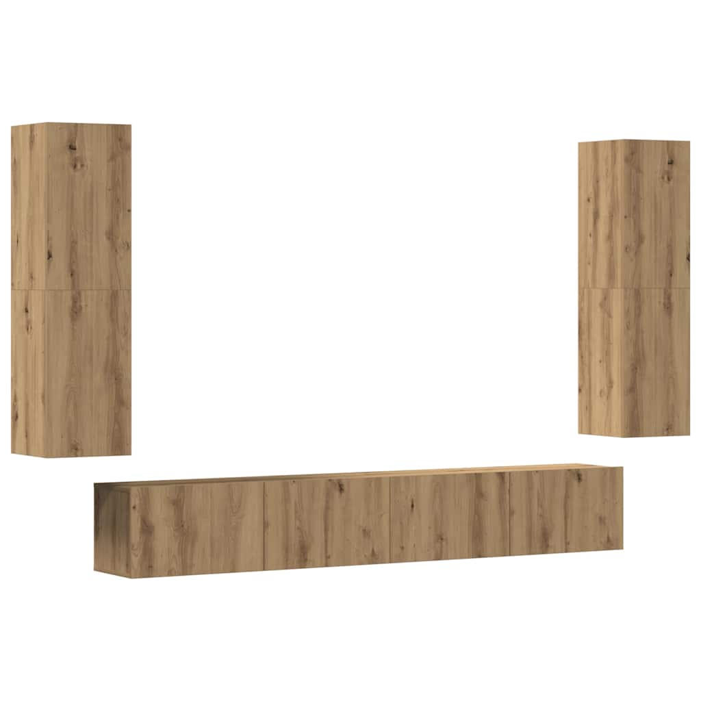 Tv-wandkasten 4 st bewerkt hout artisanaal eikenkleurig is nu te koop bij PeponiXL, paradijselijk wonen!