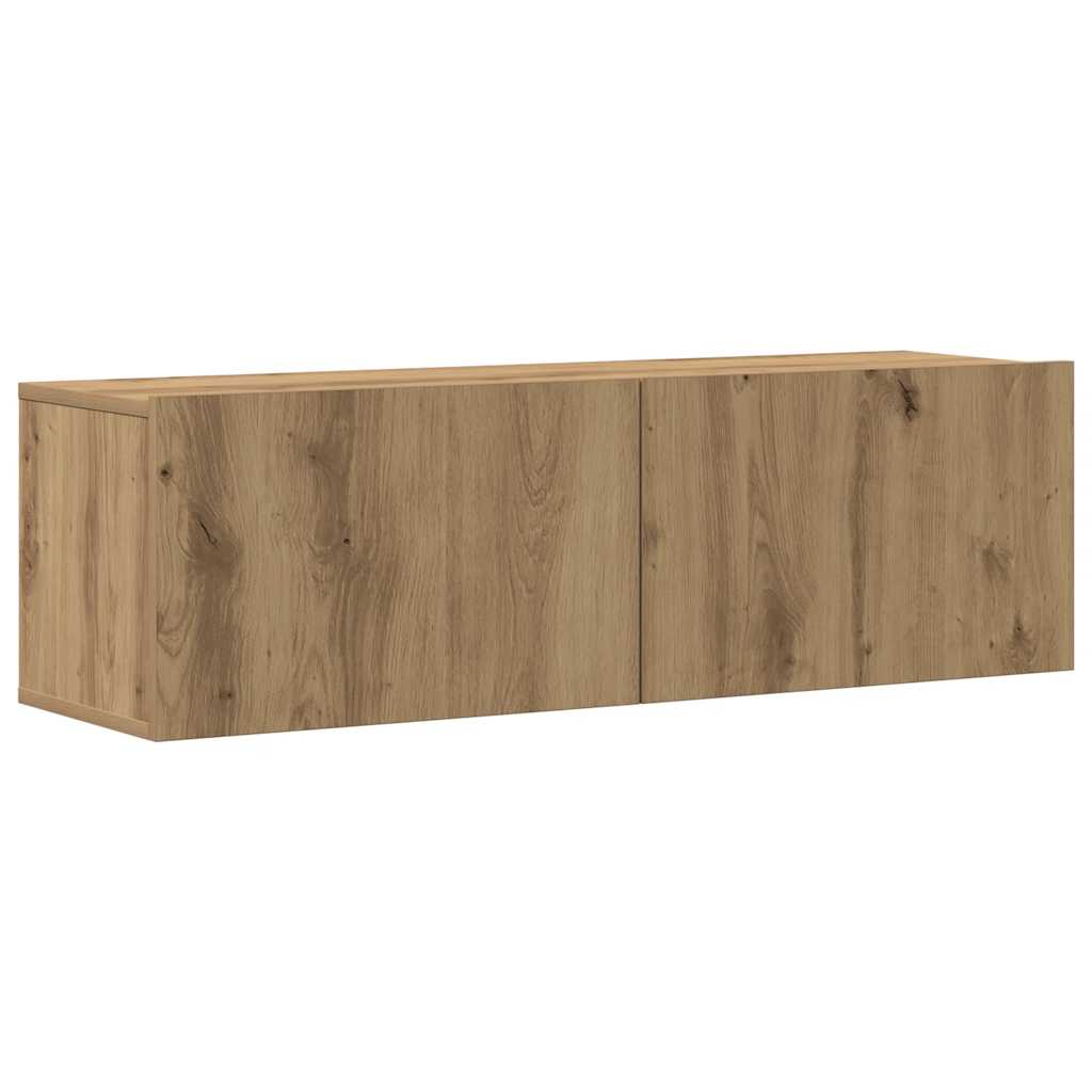 Tv-wandkasten 4 st bewerkt hout artisanaal eikenkleurig is nu te koop bij PeponiXL, paradijselijk wonen!
