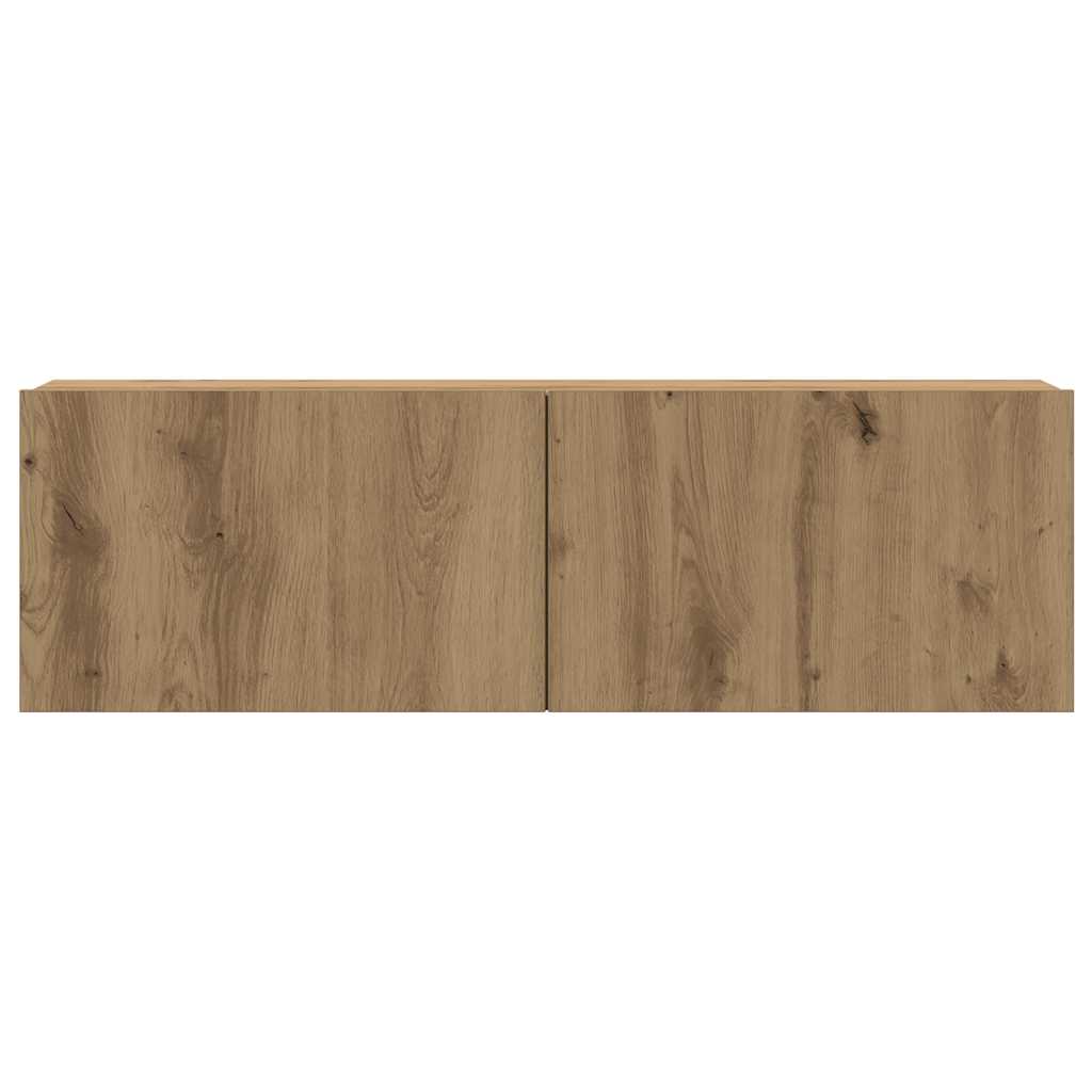 Tv-wandkasten 4 st bewerkt hout artisanaal eikenkleurig is nu te koop bij PeponiXL, paradijselijk wonen!