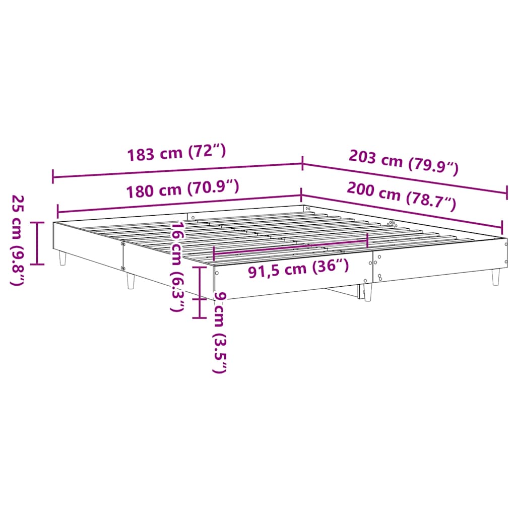 Bedframe zonder matras 180x200 cm spaanplaat grijs Sonoma is nu te koop bij PeponiXL, paradijselijk wonen!