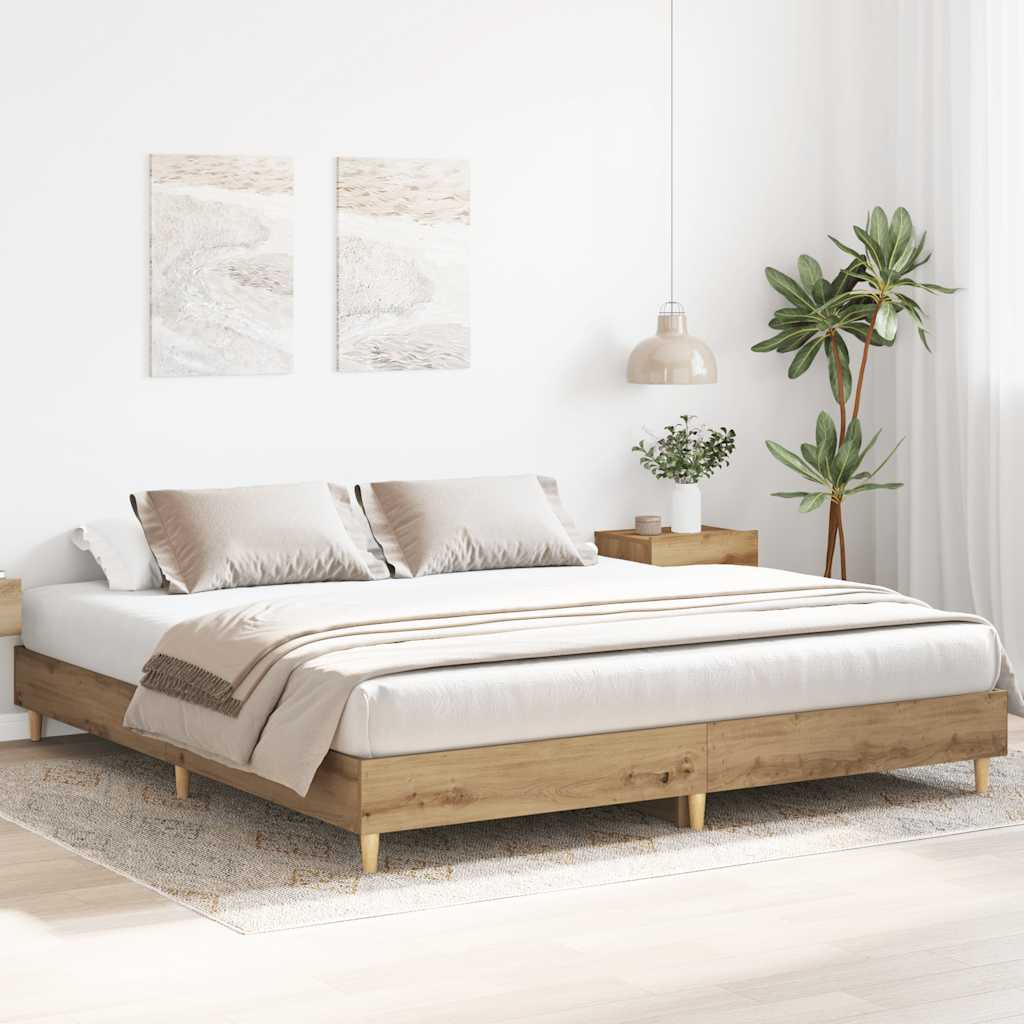 Bedframe zonder matras spaanplaat artisanaal eikenkleurig is nu te koop bij PeponiXL, paradijselijk wonen!