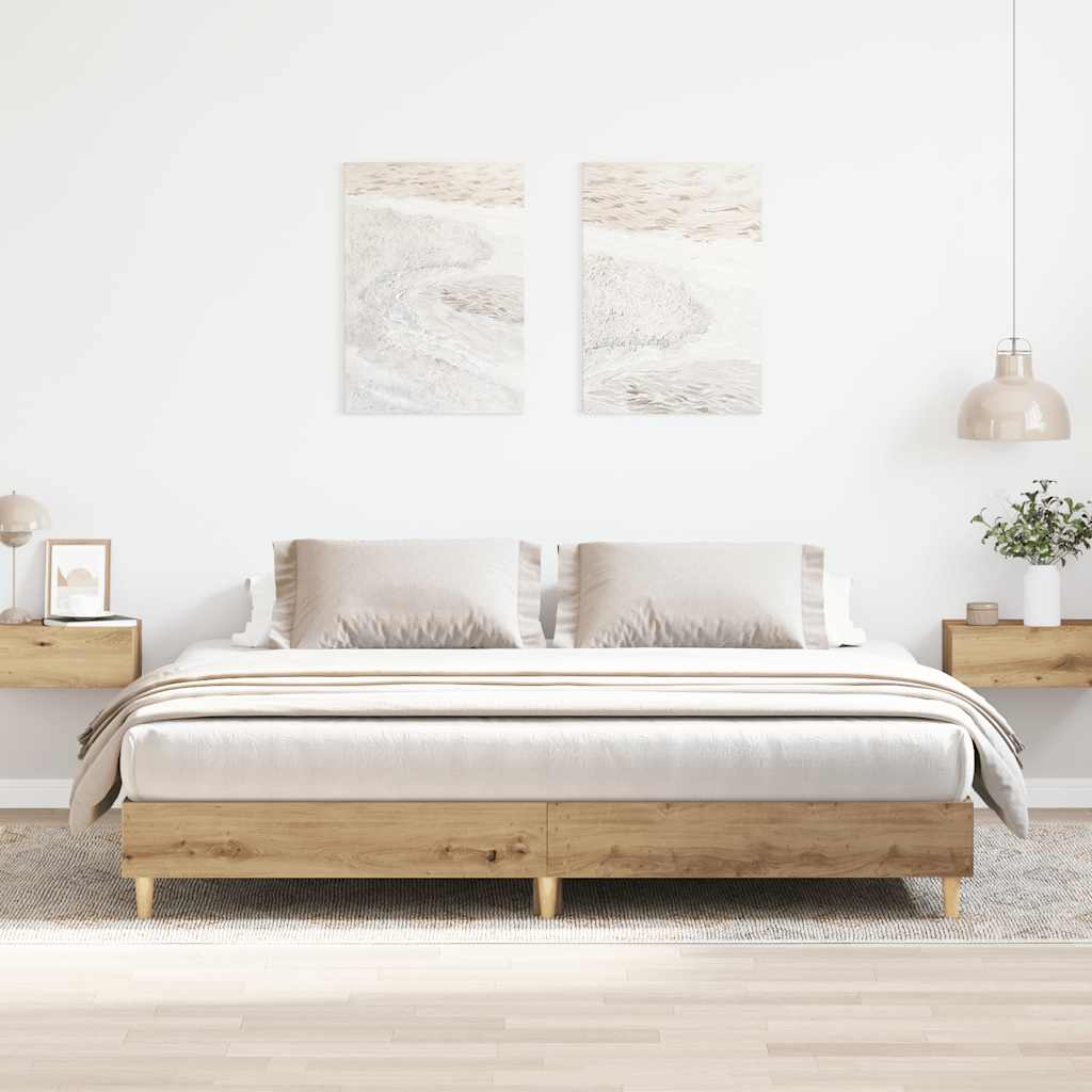 Bedframe zonder matras spaanplaat artisanaal eikenkleurig is nu te koop bij PeponiXL, paradijselijk wonen!