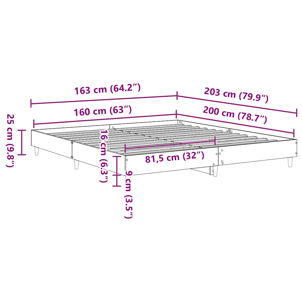 Bedframe zonder matras hout sonoma eikenkleurig 160x200 cm is nu te koop bij PeponiXL, paradijselijk wonen!