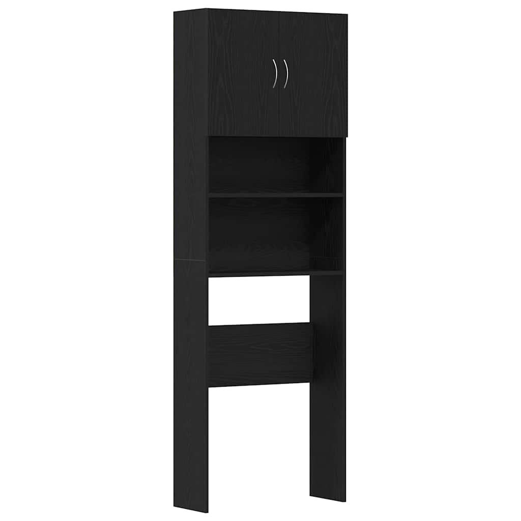 Wasmachinekast 64x24x190 cm spaanplaat zwart eikenkleurig is nu te koop bij PeponiXL, paradijselijk wonen!