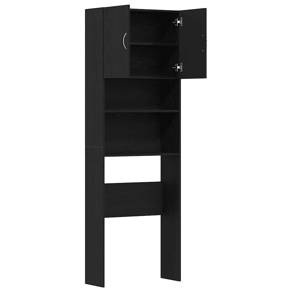 Wasmachinekast 64x24x190 cm spaanplaat zwart eikenkleurig is nu te koop bij PeponiXL, paradijselijk wonen!