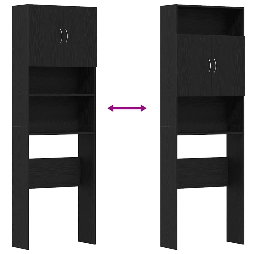 Wasmachinekast 64x24x190 cm spaanplaat zwart eikenkleurig is nu te koop bij PeponiXL, paradijselijk wonen!