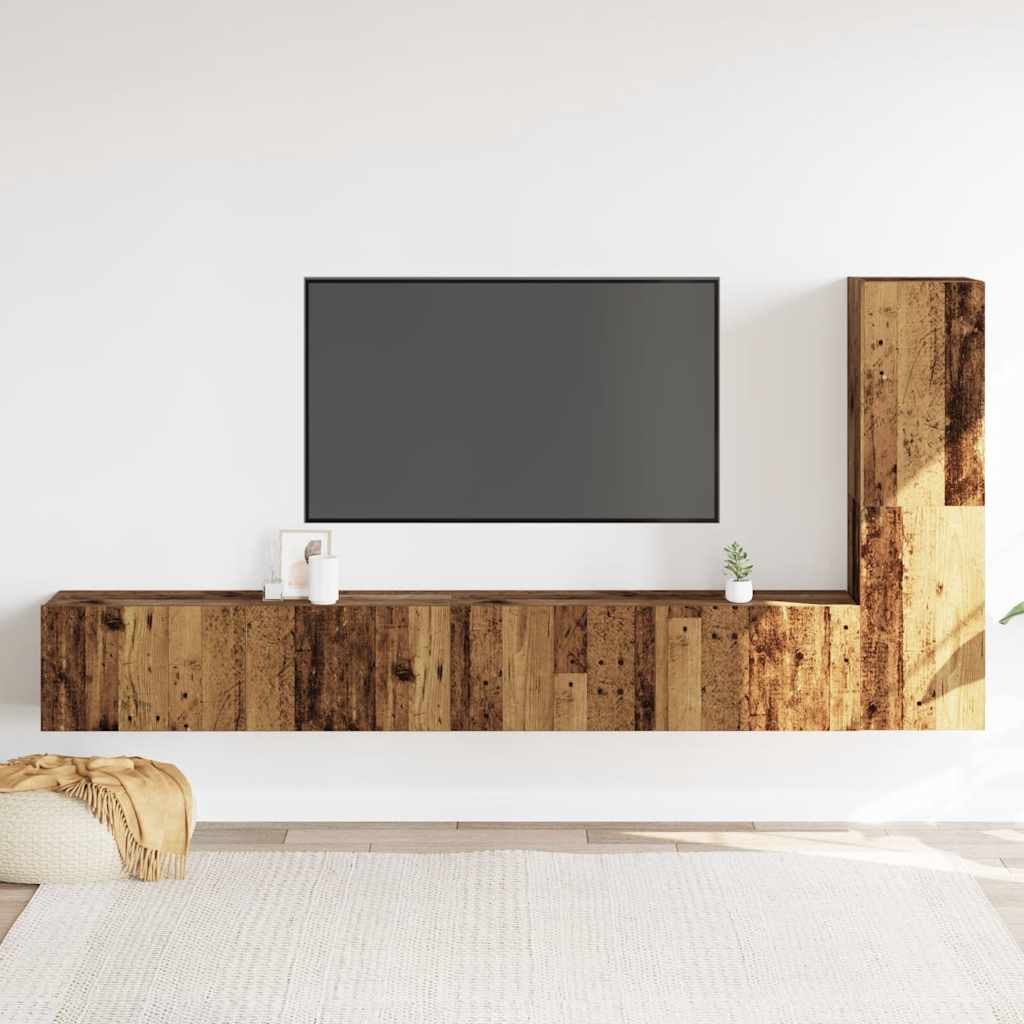 Tv-wandkasten 3 st bewerkt hout oud houtkleurig is nu te koop bij PeponiXL, paradijselijk wonen!