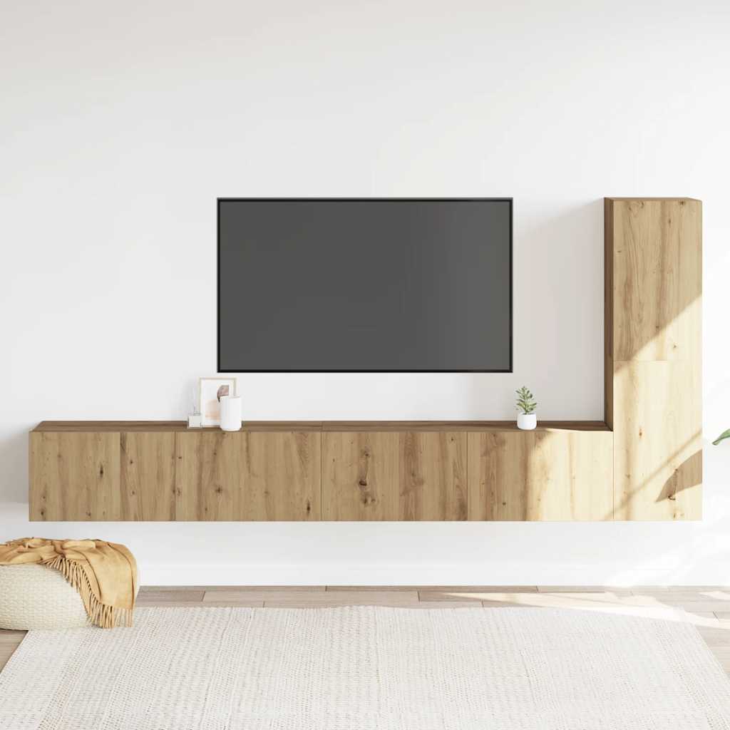 Tv-wandkasten 3 st bewerkt hout artisanaal eikenkleurig is nu te koop bij PeponiXL, paradijselijk wonen!