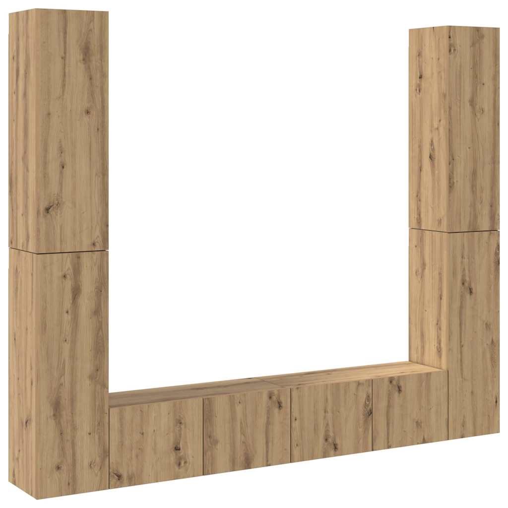 Tv-wandkasten 6 st bewerkt hout artisanaal eikenkleurig is nu te koop bij PeponiXL, paradijselijk wonen!