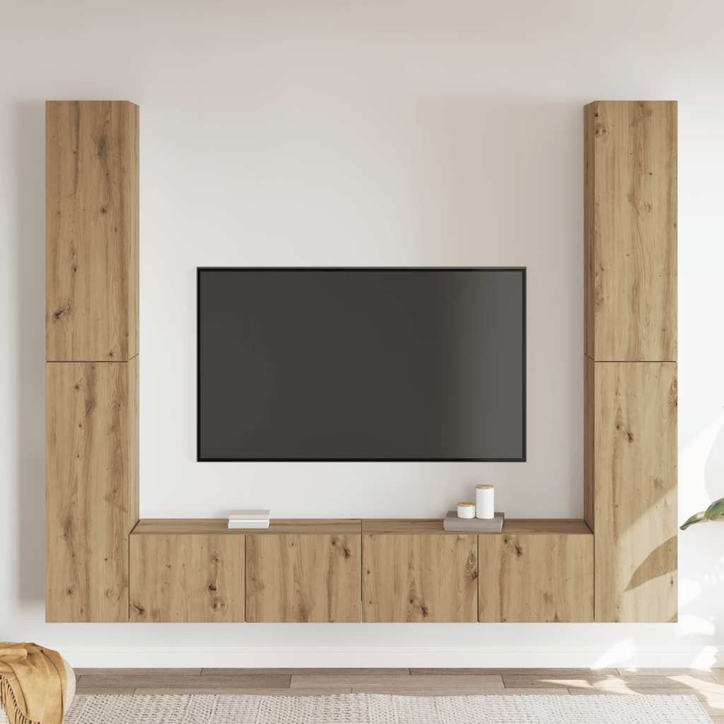 Tv-wandkasten 6 st bewerkt hout artisanaal eikenkleurig is nu te koop bij PeponiXL, paradijselijk wonen!
