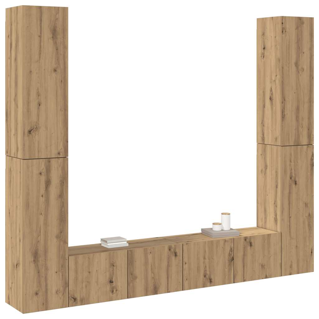Tv-wandkasten 6 st bewerkt hout artisanaal eikenkleurig is nu te koop bij PeponiXL, paradijselijk wonen!