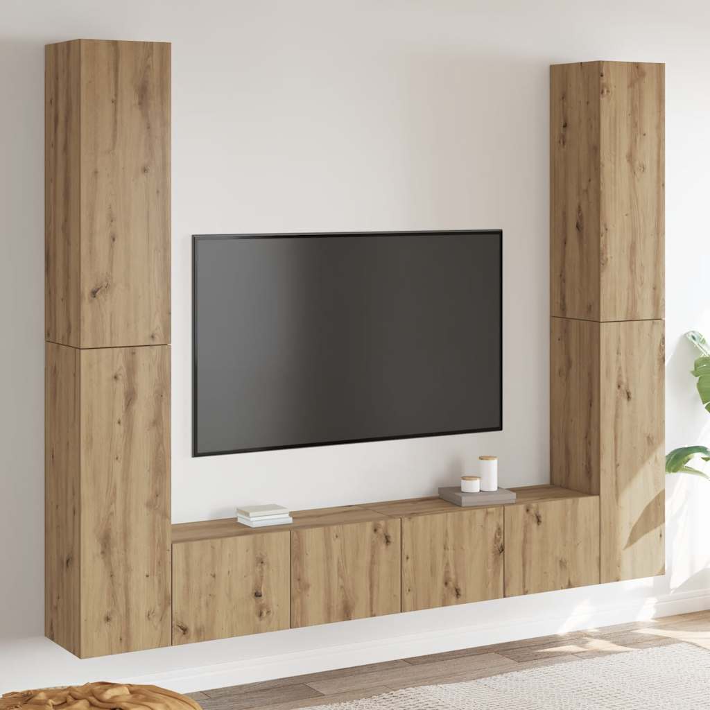 Tv-wandkasten 6 st bewerkt hout artisanaal eikenkleurig is nu te koop bij PeponiXL, paradijselijk wonen!