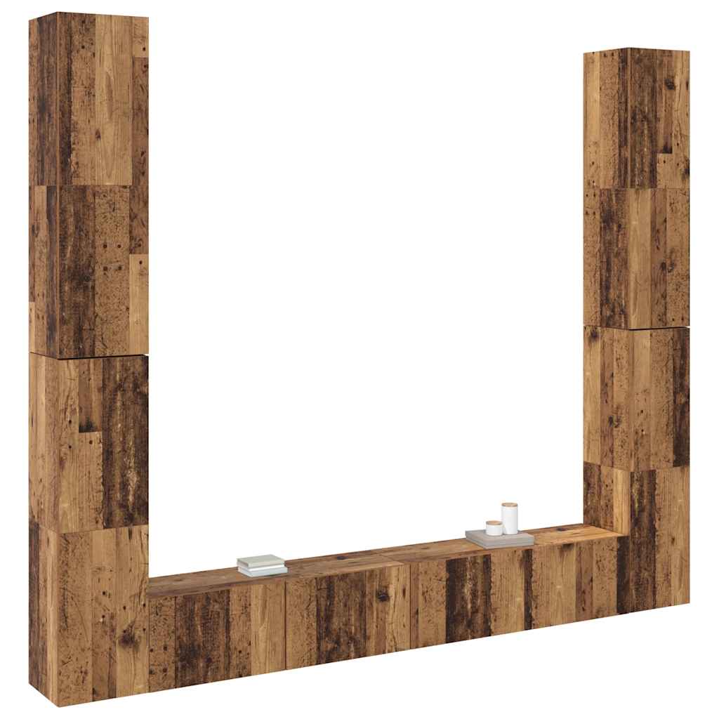Tv-wandkasten 6 st bewerkt hout oud houtkleurig is nu te koop bij PeponiXL, paradijselijk wonen!