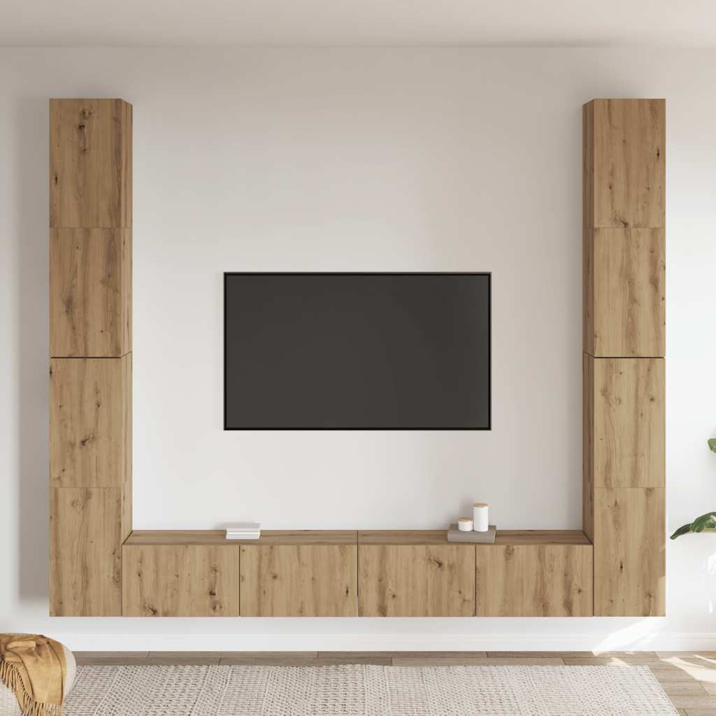 Tv-wandkasten 6 st bewerkt hout artisanaal eikenkleurig is nu te koop bij PeponiXL, paradijselijk wonen!