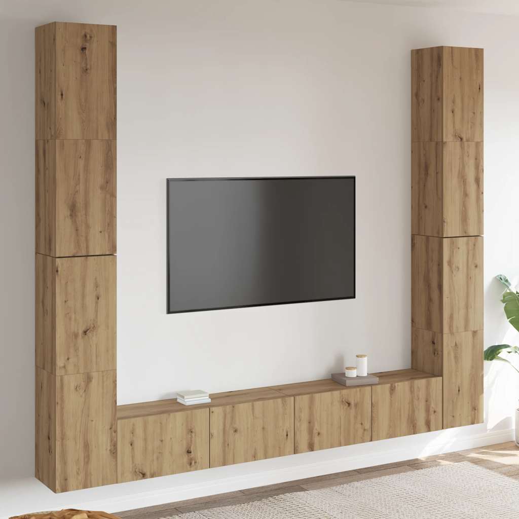 Tv-wandkasten 6 st bewerkt hout artisanaal eikenkleurig is nu te koop bij PeponiXL, paradijselijk wonen!