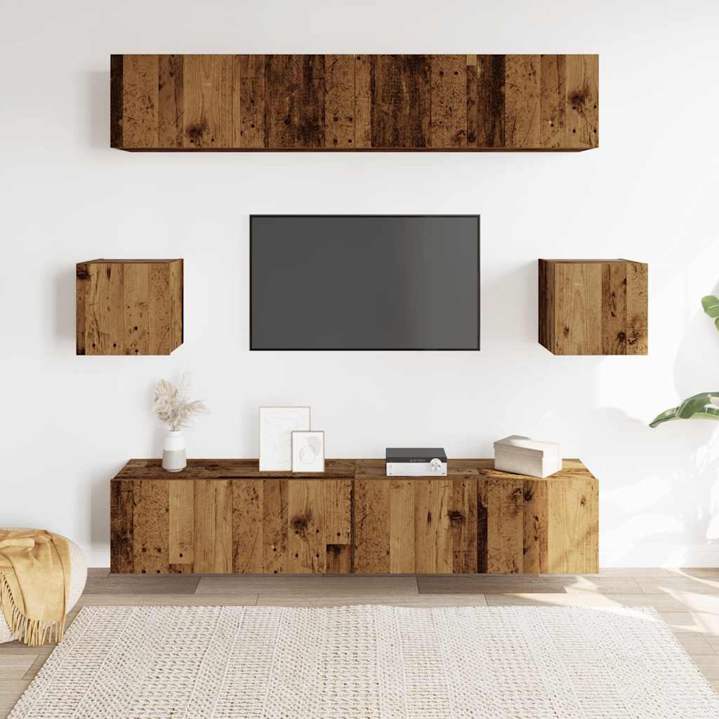 6-delig Tv-meubelset wandmontage bewerkt hout oud houtkleurig is nu te koop bij PeponiXL, paradijselijk wonen!