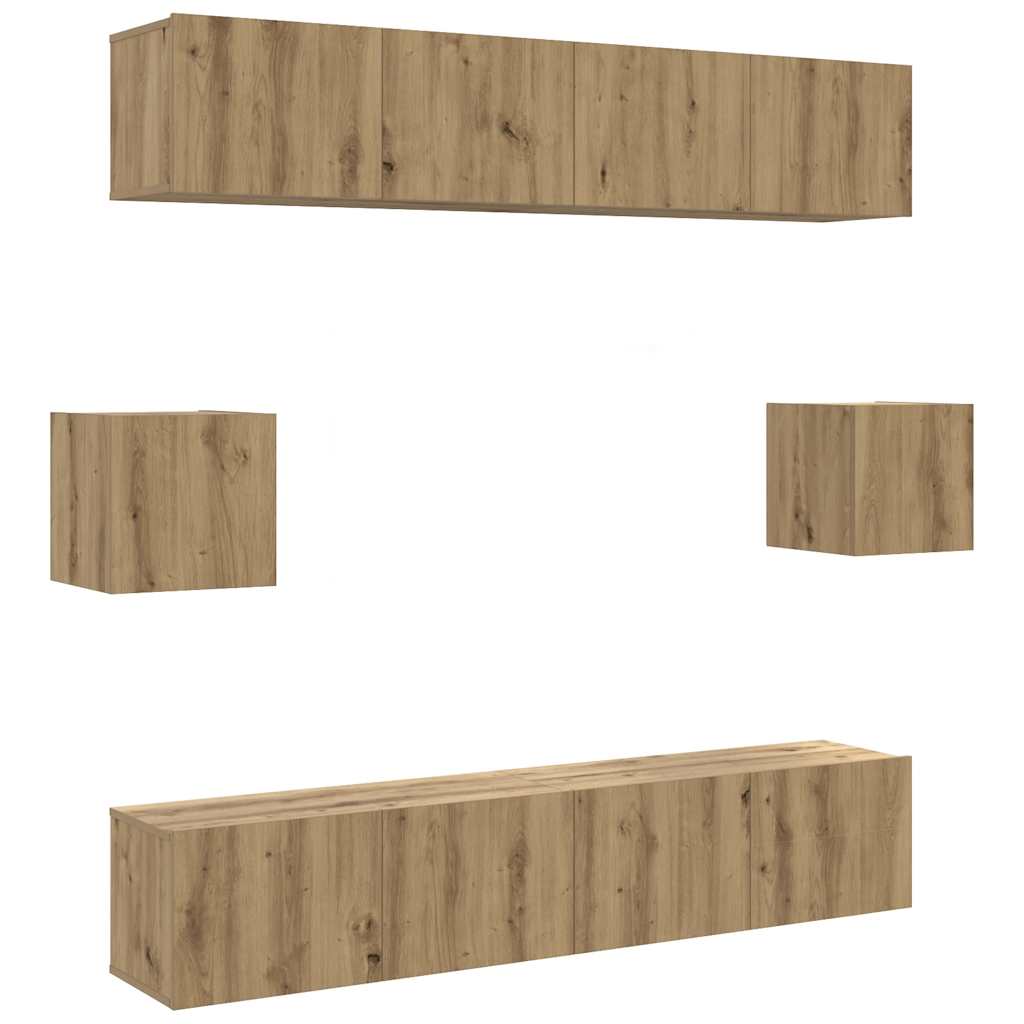 6-delig Tv-meubelset wandmontage bewerkt hout artisanaal eiken is nu te koop bij PeponiXL, paradijselijk wonen!