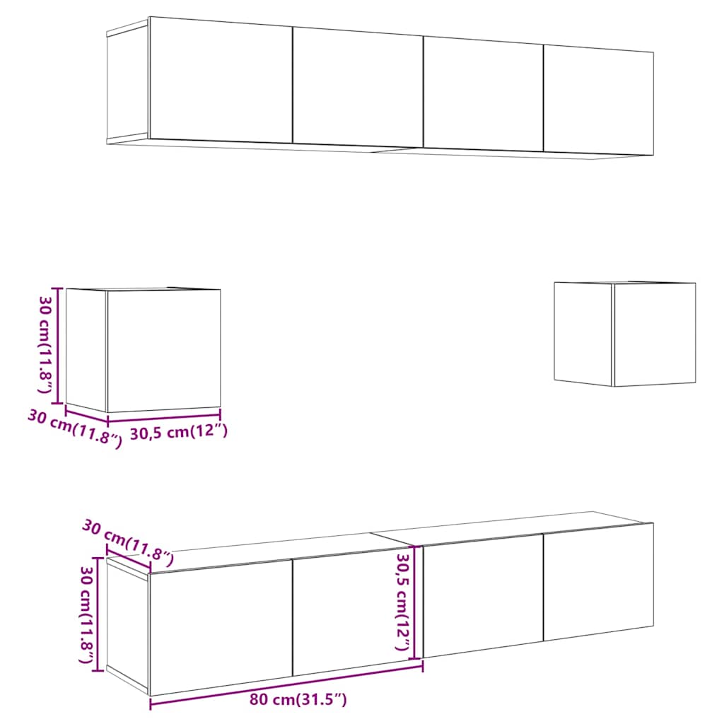 6-delig Tv-meubelset wandmontage bewerkt hout artisanaal eiken is nu te koop bij PeponiXL, paradijselijk wonen!