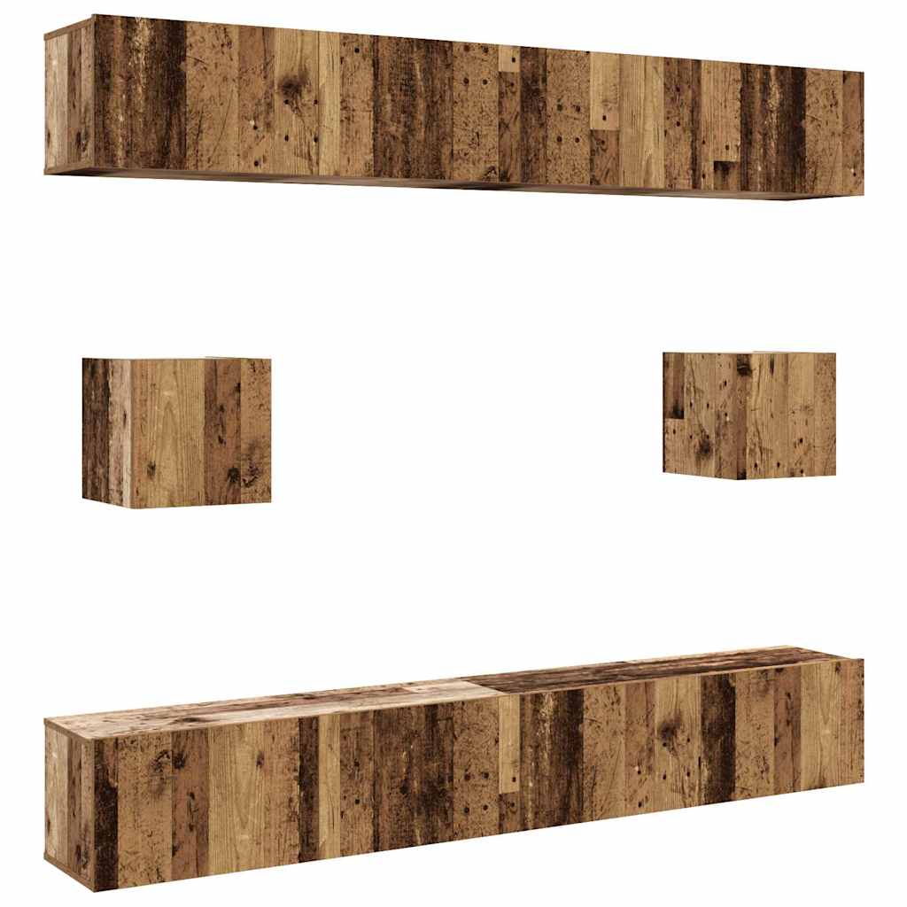 6-delig Tv-meubelset wandmontage bewerkt hout oud houtkleurig is nu te koop bij PeponiXL, paradijselijk wonen!