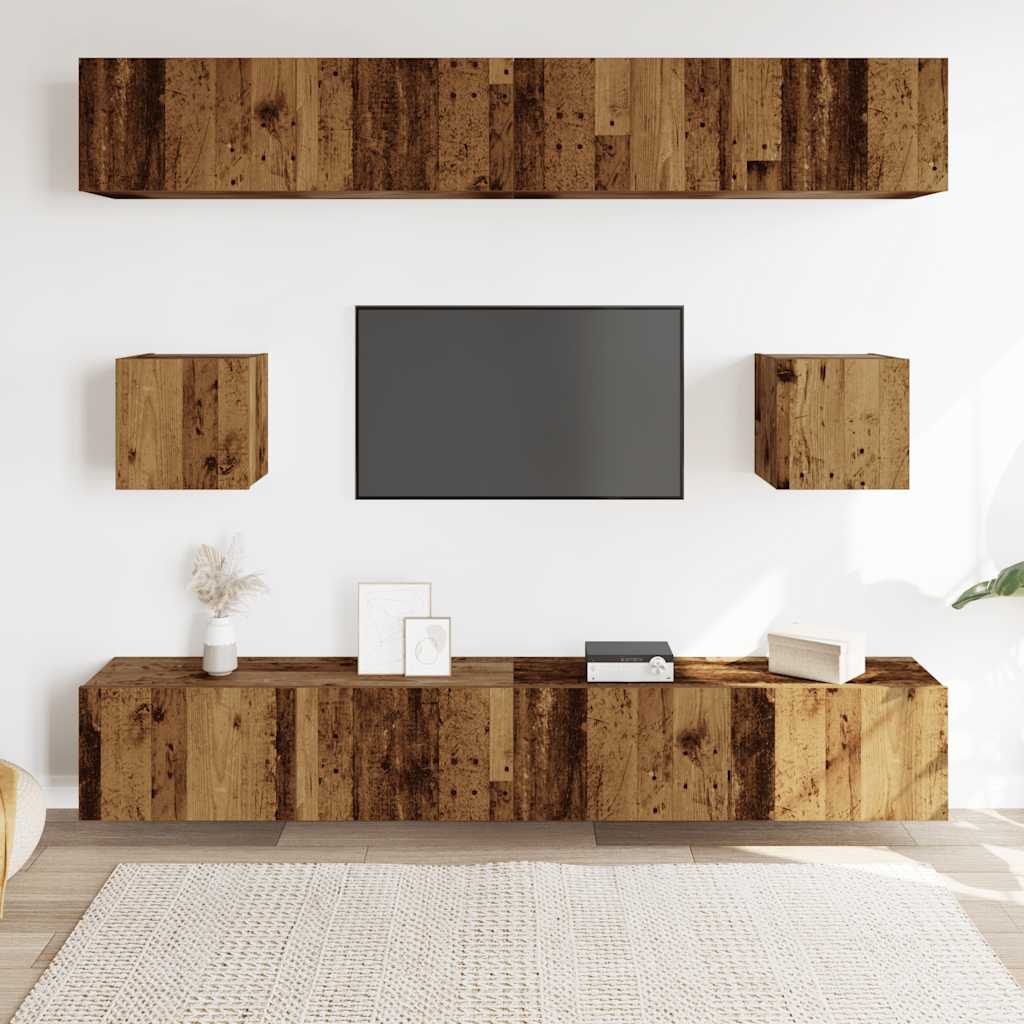 6-delig Tv-meubelset wandmontage bewerkt hout oud houtkleurig is nu te koop bij PeponiXL, paradijselijk wonen!