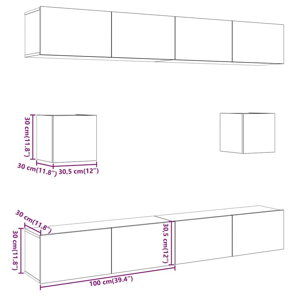 6-delig Tv-meubelset wandmontage bewerkt hout oud houtkleurig is nu te koop bij PeponiXL, paradijselijk wonen!