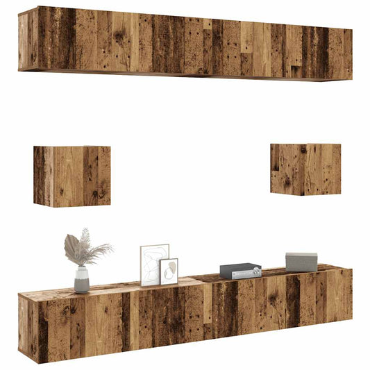 6-delig Tv-meubelset wandmontage bewerkt hout oud houtkleurig is nu te koop bij PeponiXL, paradijselijk wonen!