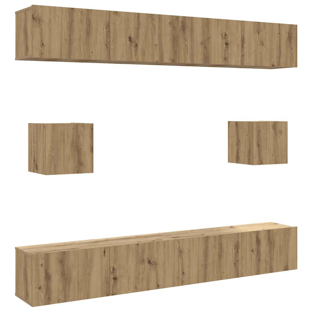 6-delig Tv-meubelset wandmontage bewerkt hout artisanaal eiken is nu te koop bij PeponiXL, paradijselijk wonen!