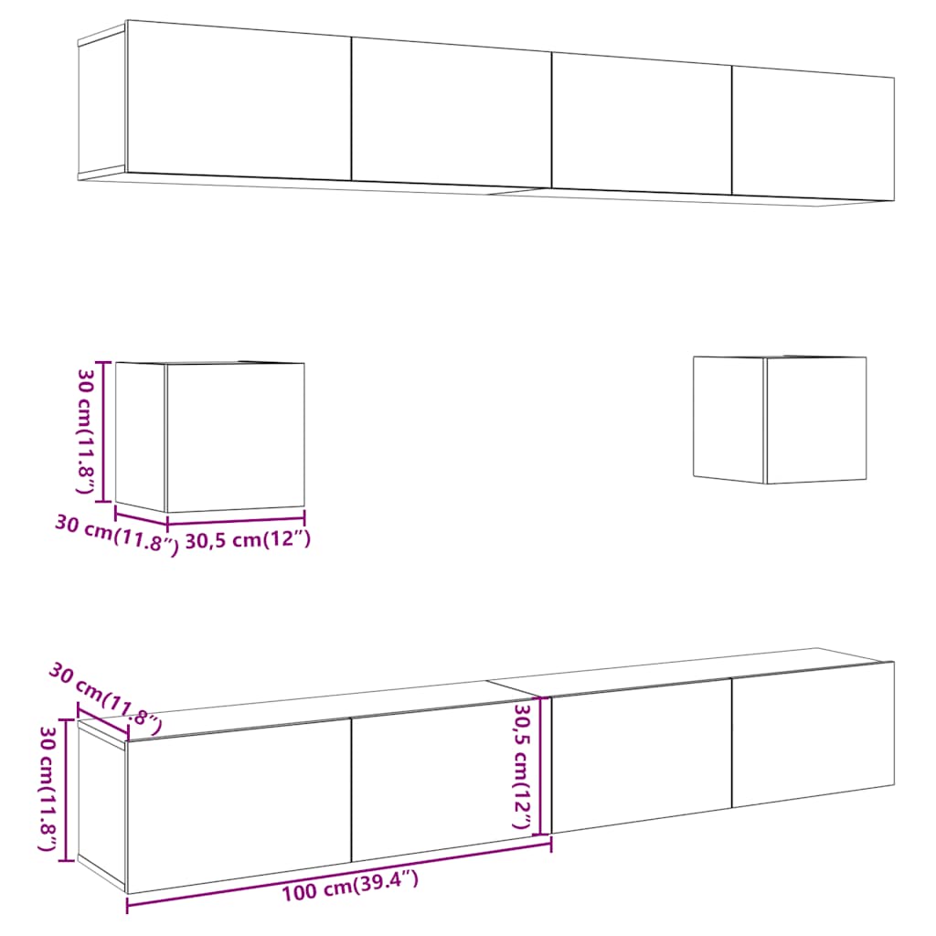 6-delig Tv-meubelset wandmontage bewerkt hout artisanaal eiken is nu te koop bij PeponiXL, paradijselijk wonen!