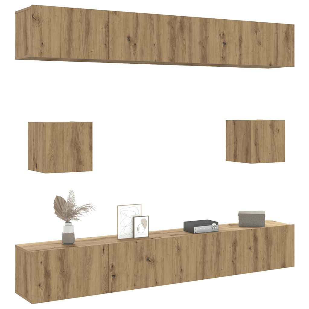 6-delig Tv-meubelset wandmontage bewerkt hout artisanaal eiken is nu te koop bij PeponiXL, paradijselijk wonen!