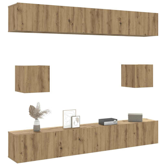 6-delig Tv-meubelset wandmontage bewerkt hout artisanaal eiken is nu te koop bij PeponiXL, paradijselijk wonen!