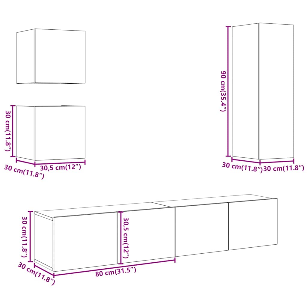 5-delig Tv-meubelset wandmontage bewerkt hout artisanaal eiken is nu te koop bij PeponiXL, paradijselijk wonen!