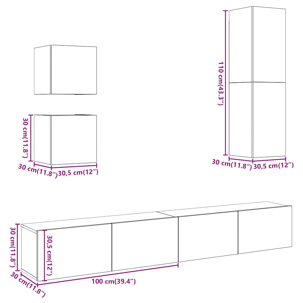 5-delig Tv-meubelset wandmontage bewerkt hout artisanaal eiken is nu te koop bij PeponiXL, paradijselijk wonen!