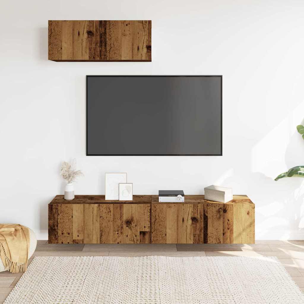 3-delig Tv-meubelset wandmontage bewerkt hout oud houtkleurig is nu te koop bij PeponiXL, paradijselijk wonen!