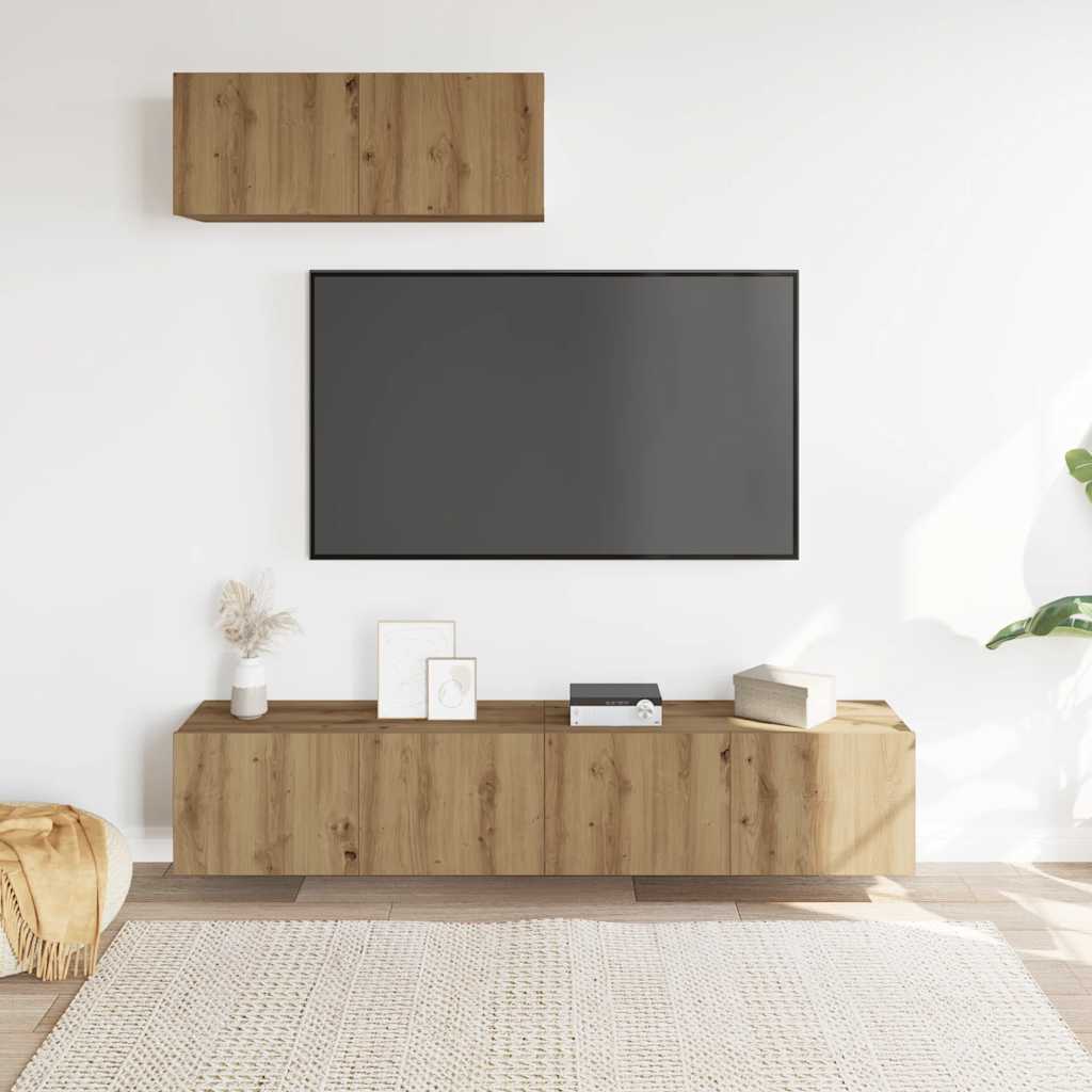 3-delig Tv-meubelset wandmontage bewerkt hout artisanaal eiken is nu te koop bij PeponiXL, paradijselijk wonen!