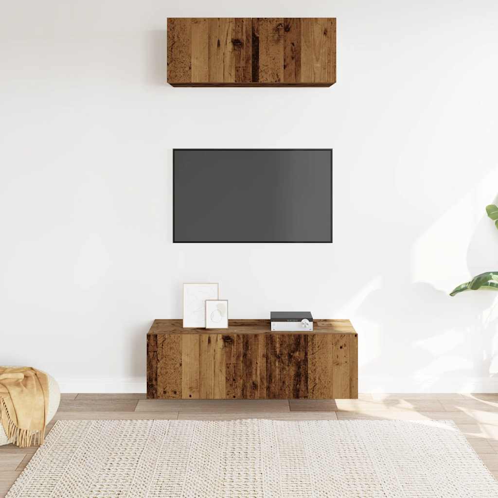 2-delig Tv-meubelset wandmontage bewerkt hout oud houtkleurig is nu te koop bij PeponiXL, paradijselijk wonen!